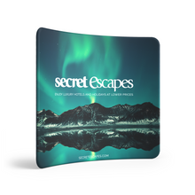 Load image into Gallery viewer, Evolve Curved Fabric Pop Up - 2.5m - secret escapes artwork