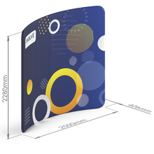 Load image into Gallery viewer, Evolve Curved Fabric Pop Up - 2.5m - Frame & Graphics Only - with dimensions