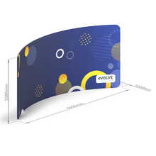 Load image into Gallery viewer, Evolve Curved Fabric Pop Up - 5m - Frame & Graphics Only - with dimensions