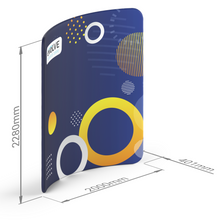 Load image into Gallery viewer, Evolve Curved Fabric Pop Up - 2m - Frame & Graphics Only - with dimensions