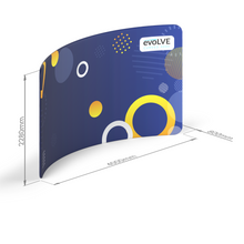 Load image into Gallery viewer, Evolve Curved Fabric Pop Up - 4m - Frame & Graphics Only - with dimensions