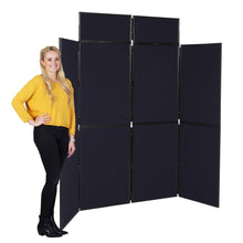 Load image into Gallery viewer, DisplayPro 8 Panel Display Board - Black Frame - Black Fabric with Person Stood Next To Board
