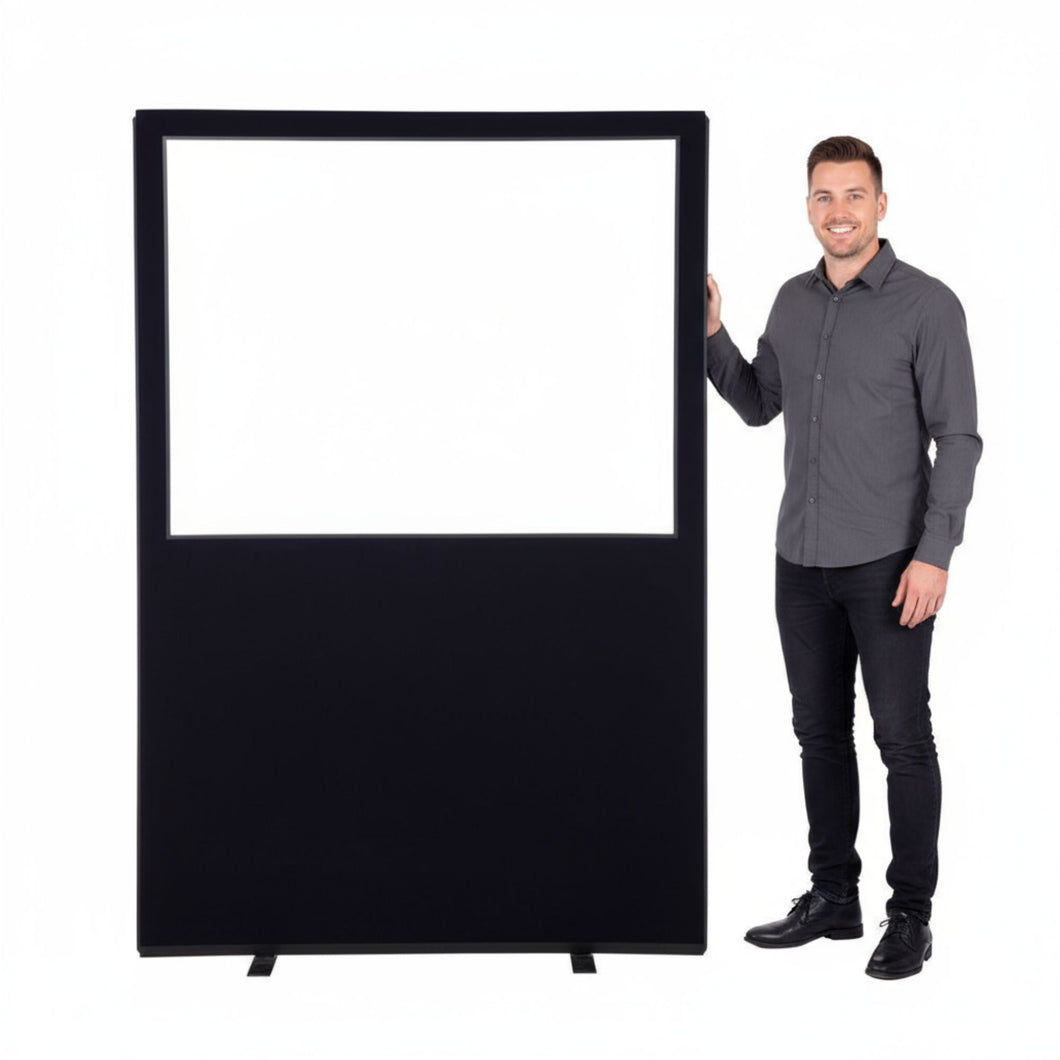 Glazed Office Screen -1200mm (w) x 1800mm (h) - Tall , Black