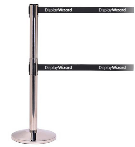 QueueMaster Twin Retractable Barriers - Custom Belt