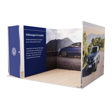 Load image into Gallery viewer, QwikFRAME-SeamlessFabricModularStand-4x3U-ShapewithStorage-OnFloor
