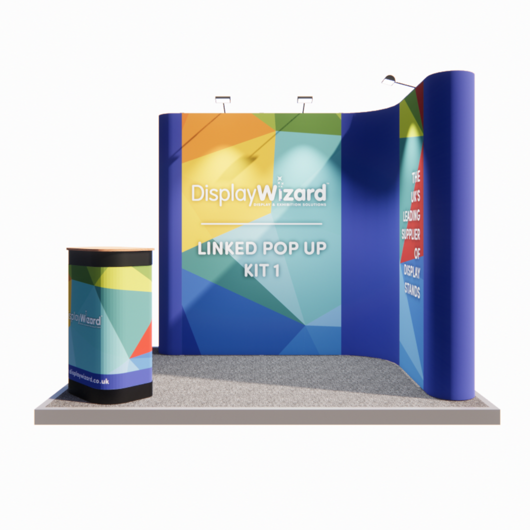 Linked Pop Up Exhibition Stand - Kit 1 - L Shaped - 3m x 2m