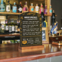Load image into Gallery viewer, Counter table top chalkboard on a bar showing restaurant specials
